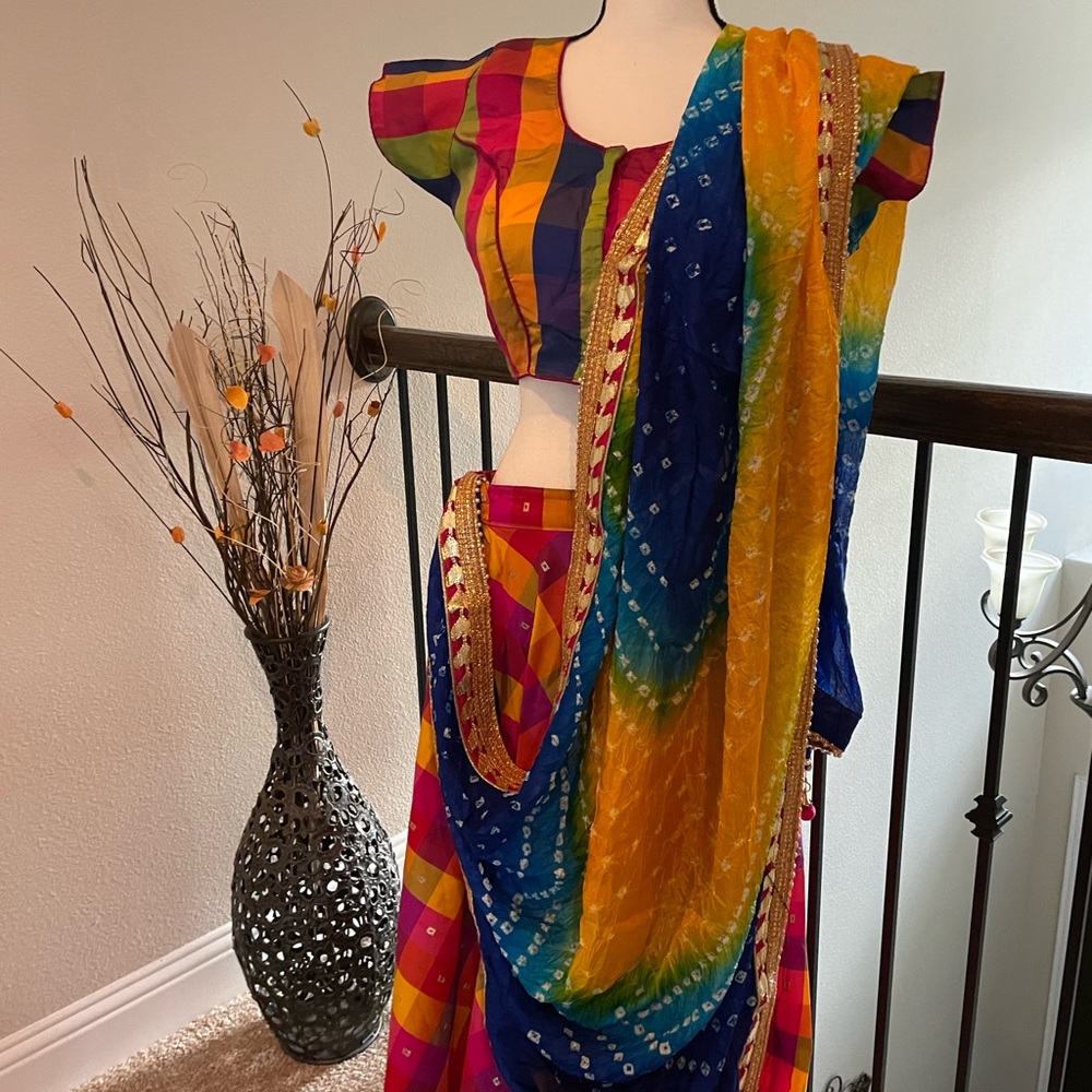 Lehenga Fully Stitched Top, Skirt & Scarf Indian Wedding ,Party wear.